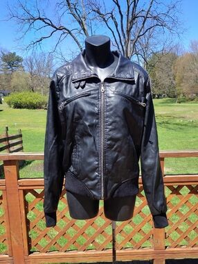 I.B. Diffusion Black Faux Leather Moto Jacket Size Large